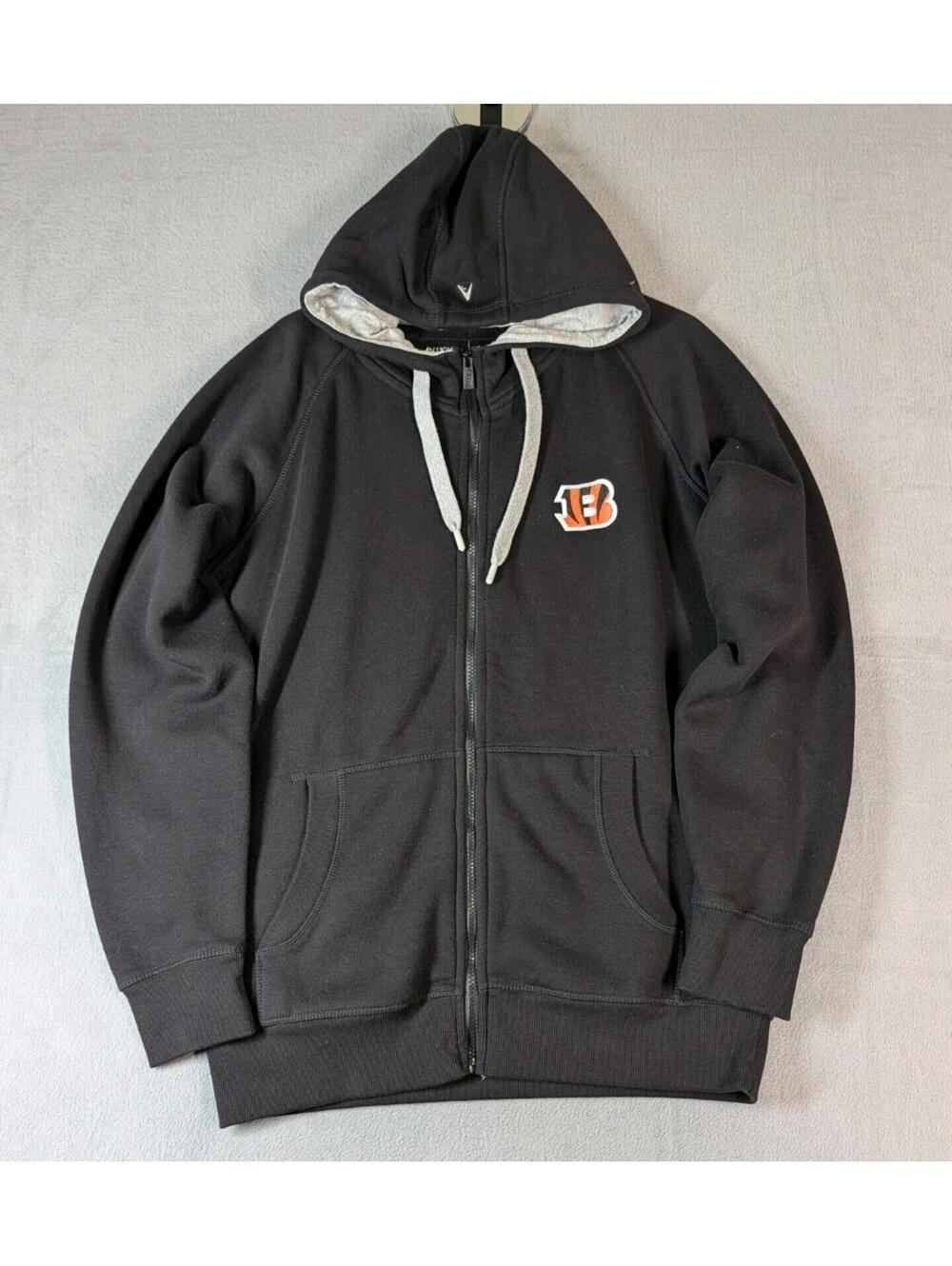 Antigua Mens Large Black Cincinnati Bengals Full Zip Hoodie NFL Sweatshirt